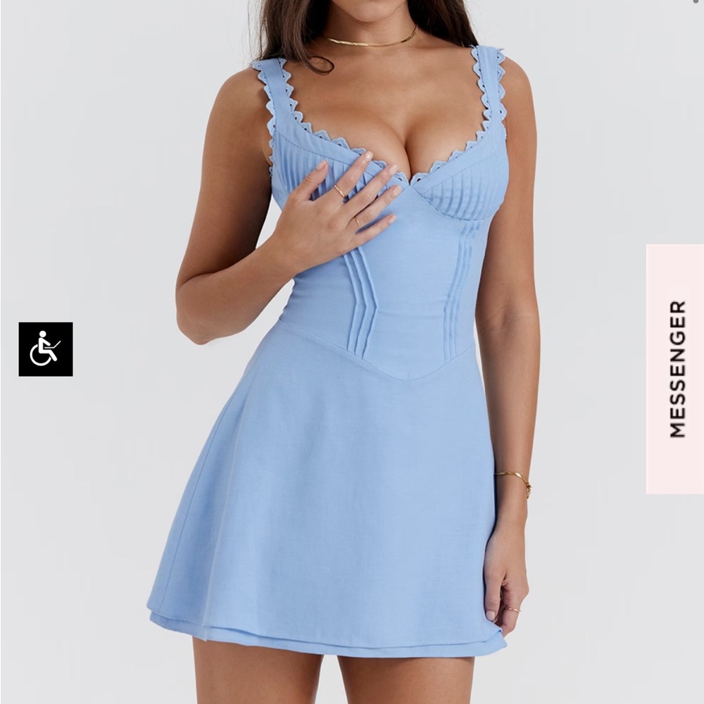 house of CB TILLY BLUE PIN TUCK MINI DRESS size small blue